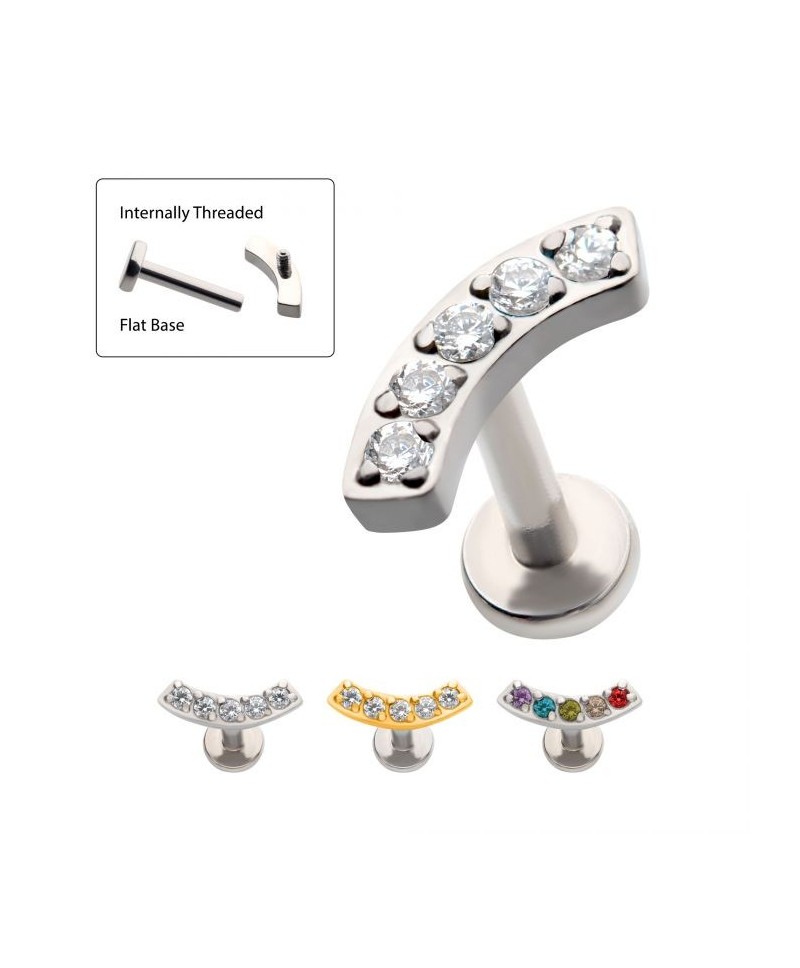 316L Surgical Steel Internally Threaded with Prong Set CZ Curved Bar Top  Flat Base Cartilage Barbell ecib30580*