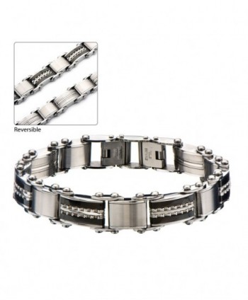 Double Sided Stainless Steel Blue IP & Black IP Reversible Bracelet