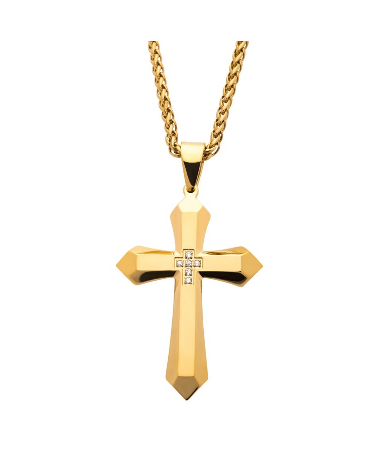 Men's cross necklace with leather rope, gold plated silver cross pendant -  Eleni Pantagis