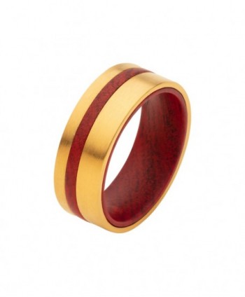 18K Gold IP Redwood Inlay Ring