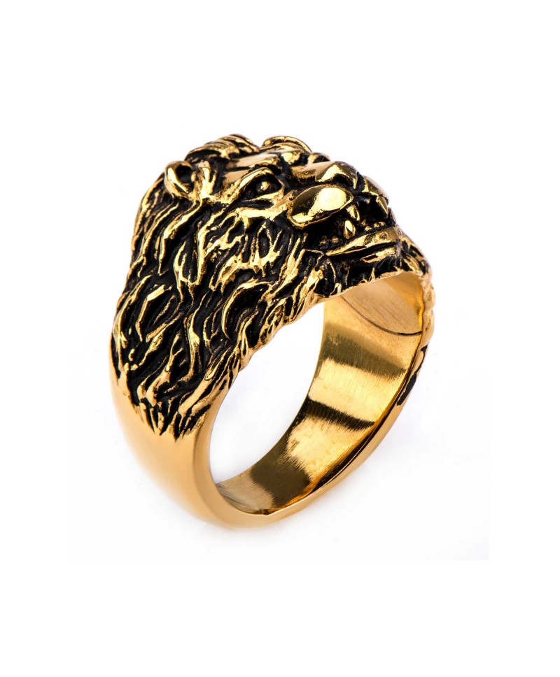 Stainless Steel Gold Plated Lion Crest Ring FRD0614G