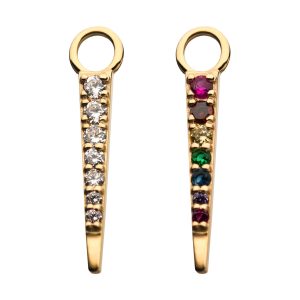 14kchm218 14Kt Yellow Gold Triangle with Prong Set 7pcs CZ Charm
