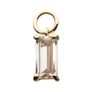 14kchm230 14Kt Yellow Gold Prong Set Baguette Clear Dangle CZ Charm