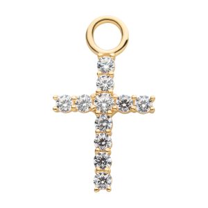 14kchm262 14Kt Yellow Gold Cross with Prong Set Round 11pcs Clear CZ Charm