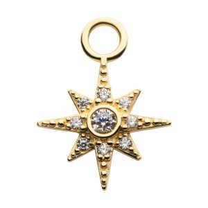 14kchm278 14Kt Yellow Gold 8-Point Star with Round Clear CZ Charm