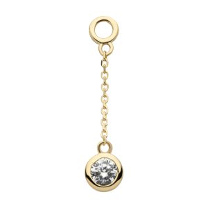 14kchmd10c 14Kt Yellow Gold Bezel Set Round CZ Dangle Charm with 10mm Chain