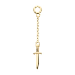 14kchmd13 14Kt Yellow Gold Dagger Dangle Charm with 10mm Chain