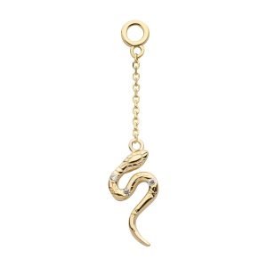 14kchmd14 14Kt Yellow Gold Bezel Set Round CZ Snake Dangle Charm with 10mm Chain
