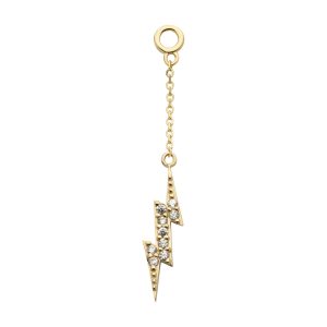 14kchmd19c 14Kt Yellow Gold Pave Set Round CZ Lightning Bolt Dangle Charm with 10mm Chain