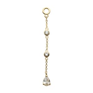 14kchmd22c 14Kt Yellow Gold Round & Teardrop Shape CZ 3-Tier Dangle Charm with Chains
