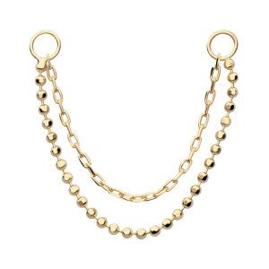 14Kt Yellow Gold 2-Tier Bead and Link Chain with Rings