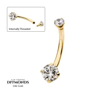 14klgdtdin3542 14Kt Gold Internally Threaded Double Round 4-Prong Clear Lab-Grown Diamonds Fixed Bottom Navel