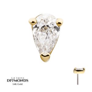 14klgdtlsc430 14Kt Yellow Gold 3 Prong Setting Pear Clear Lab-Grown Diamond Threadless Top