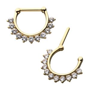 14ksepts16108 Solid 14kt Nickel-Free Yellow Gold 11 Prong Set 2mm Clear CZ Gems Septum Clicker