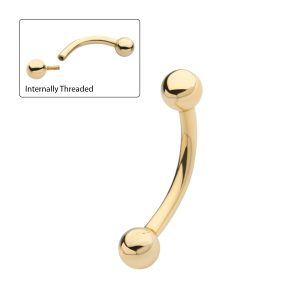14ktdi2c6113 14Kt Yellow Gold Curved Barbell with One Side Internally Threaded and One Side Fixed Ball End