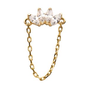 14Kt Yellow Gold Threadless Prong Set 4pcs Clear CZ Marquise Top with Dangling Chain