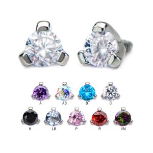 derpng16 16g Titanium Internally Threaded Microdermal Top with Prong set CZ Gem