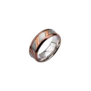 Rose Gold IP & Steel Ring with Diagonal Lines