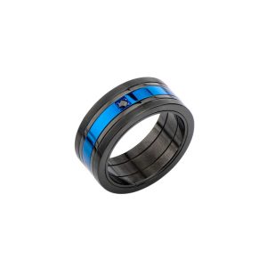 Matte Black & Blue IP w/ Black CZ Ring