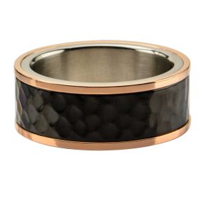 Steel Tri-Tone Hammered Finish Ring