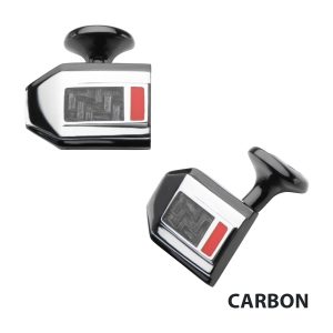 Polished Finish Black IP with a dash of red Carbon Fiber Weave Pattern Cufflinks