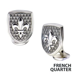 Polished Steel Finish Fleur de Lis Accent Mounted on a Brushed Gun Metal IP Cufflinks