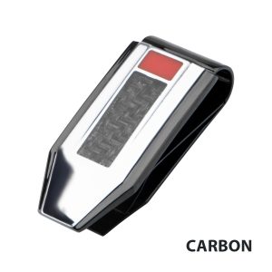 Polished Finish Black IP with a dash of red Carbon Fiber Weave Pattern Money Clip