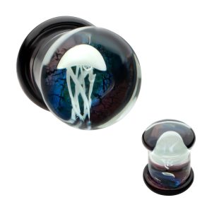 pgls300a White Jellyfish Purple Galaxy Glass Double Flare Plug | Sold as pair