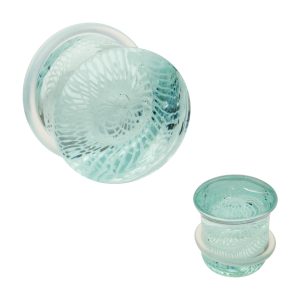 pgls304q Aqua Woven Spiral Single Flare Glass Plug