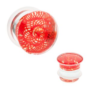 pgls304r Red Woven Spiral Single Flare Glass Plug