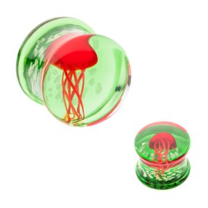 pgls305 Red Jellyfish Double Flare Glass Plug