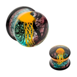 pgls307 Yellow Jellyfish Double Flare Glass Plug