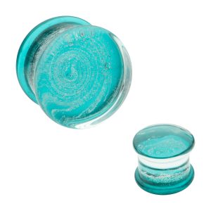 pgls323q Aqua Galaxy Double Flare Glass Plug