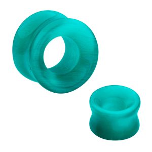 Teal Cat's Eye Stone Hollow Tunnel Double Flare Plug