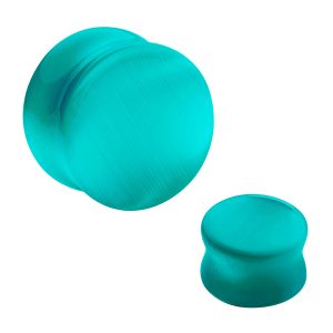 Teal Cat's Eye Stone Concave Double Flare Plug