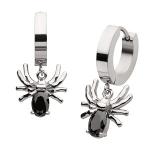 sseh308 316L Steel Dangle Pronged Black CZ Spider Huggie Earrings | Sold as pair