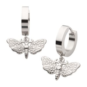 sseh310 316L Steel Dangle Butterfly Huggie Earrings | Sold as pair