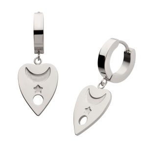 sseh313 316L Steel Dangle Heart with Moon & Star Huggie Earrings | Sold as pair