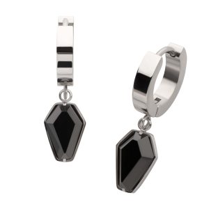 sseh314 316L Steel Dangle Pronged Black CZ Coffin Huggie Earrings | Sold as pair