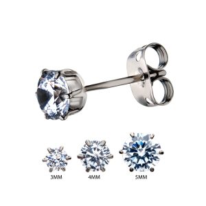 sset712 20g Titanium Post and Butterfly Back with Prong Set CZ Stud Earrings