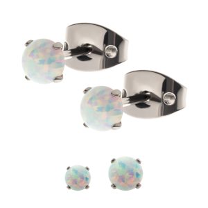 sset712-wo 20g Titanium Post and Butterfly Back with 4-Prong Set Opal Stud Earrings