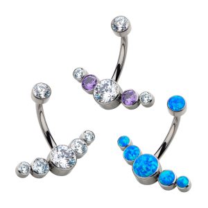 Titanium Internally Threaded with 5pcs Bezel Set CZ/Synthetic Opal Cluster Fixed Navel