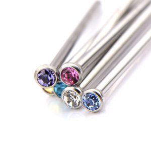 tilft-25mm Titanium 2.5mm Bezel Set Preciosa Gem Nose Pin