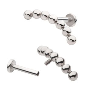 Titanium Internally Threaded Flat Base Labret with 7-Cluster Bead Top