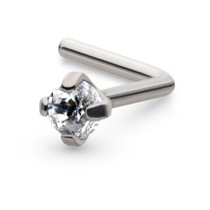 tinsl4-2020c Titanium 4-Prong Set CZ L-Shape Nose Pin