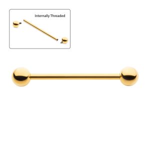 tip24kbi49 24KT Gold PVD Titanium Internally Threaded Industrial Barbell