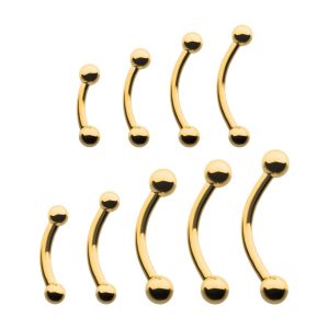 tip24kci 24KT Gold PVD Titanium Internally Threaded Curved Barbell