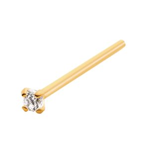tip24klft38720c 24KT Gold PVD Titanium Prong Set Clear CZ Nose Pin