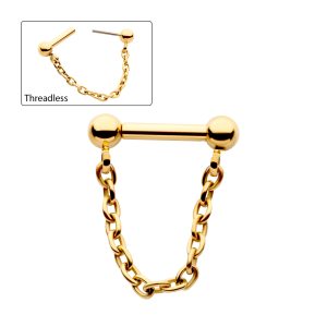 tip24ksptm60c1 24Kt Gold PVD Titanium Dangle Chain on a One Side Threadless, One Side Fixed Bar with Ball ends