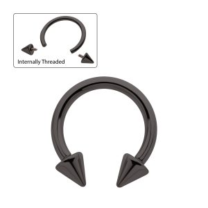 tipvdkhi612 Black PVD Titanium Internally Threaded Spike Ends Circular Barbell